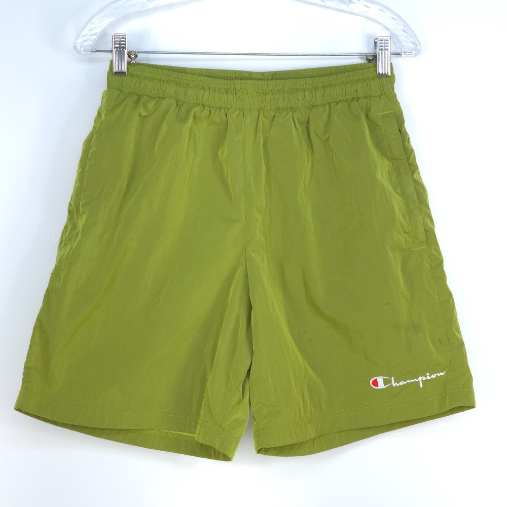 Champion Vintage 90s Swim Trunks Men Medium Green Mesh Lined Nylon Shorts Summer